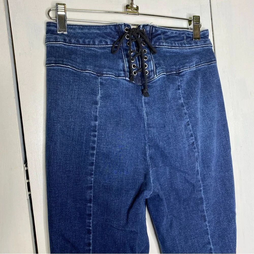Free People CRVY Ma Cherie lace up Dark Blue High-Waist Flare Jeans